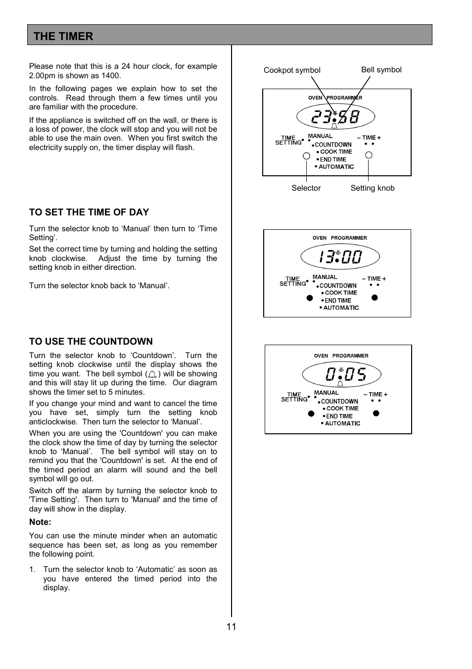 The timer | Tricity Bendix DSIE456 User Manual | Page 11 / 32