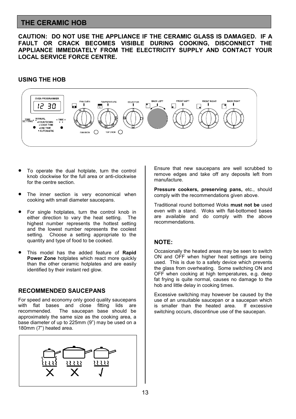 The ceramic hob | Tricity Bendix DSIE456 User Manual | Page 13 / 32