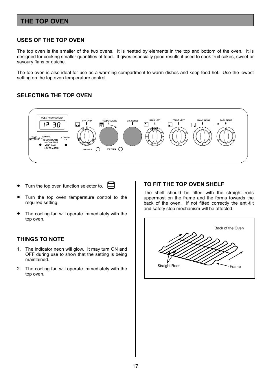 The top oven | Tricity Bendix DSIE456 User Manual | Page 17 / 32