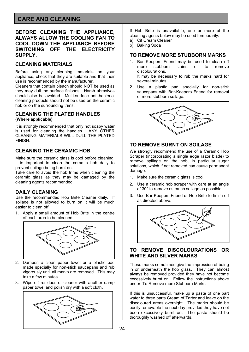 Care and cleaning | Tricity Bendix DSIE456 User Manual | Page 24 / 32