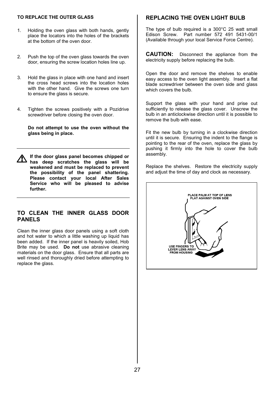 Tricity Bendix DSIE456 User Manual | Page 27 / 32