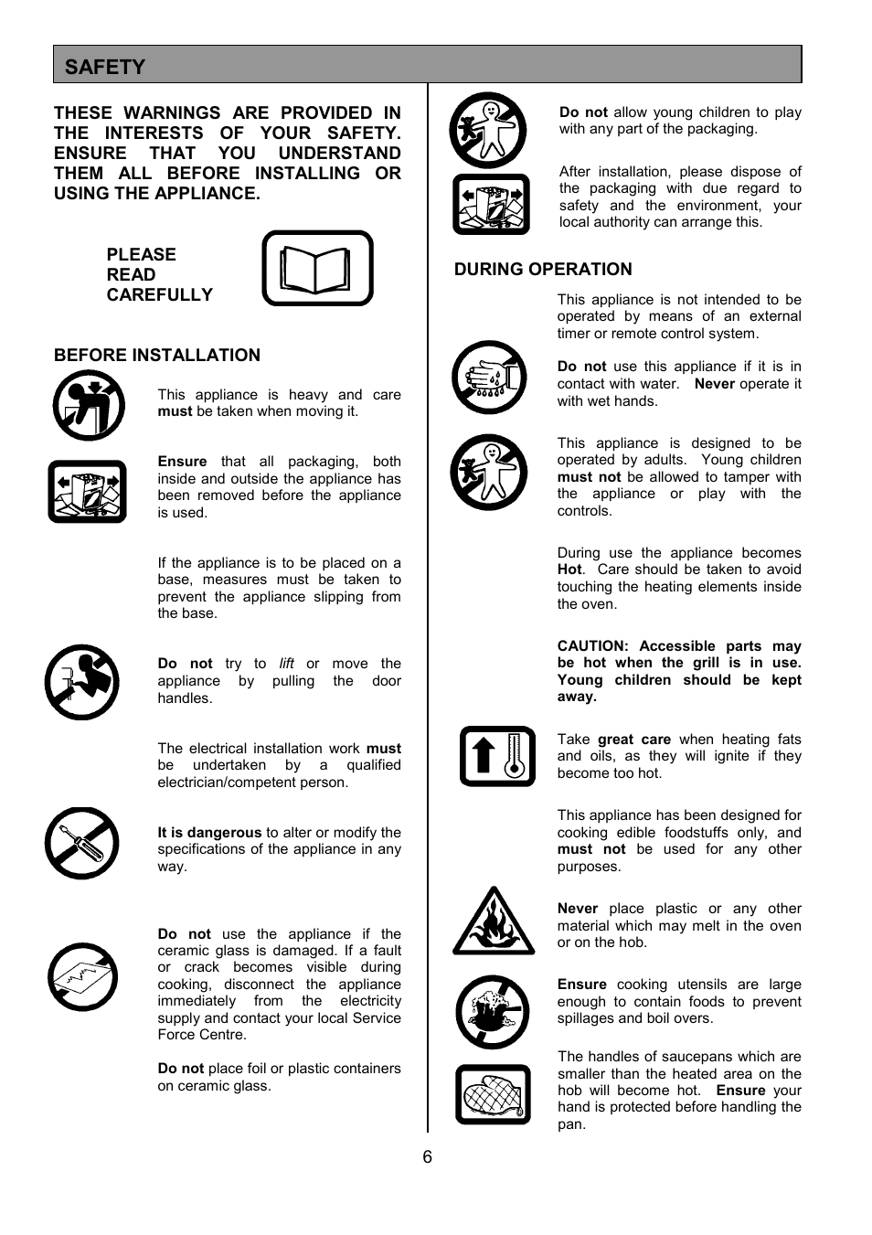 Safety | Tricity Bendix DSIE456 User Manual | Page 6 / 32