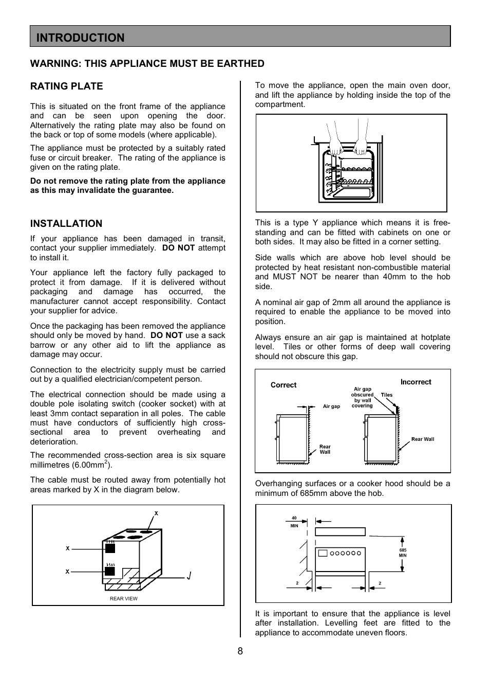 Introduction, Installation | Tricity Bendix DSIE456 User Manual | Page 8 / 32