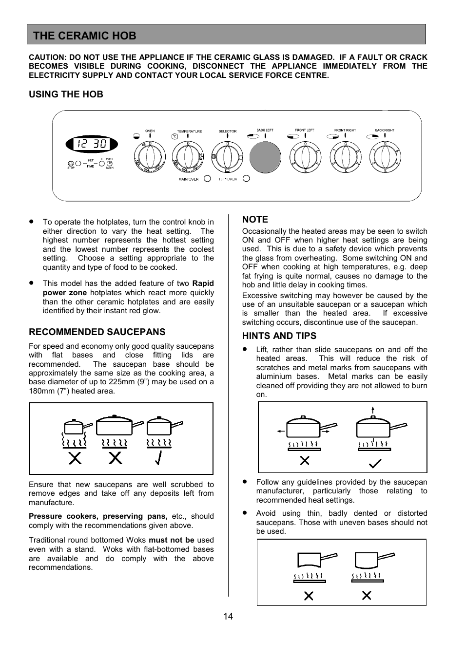 The ceramic hob | Tricity Bendix SIE524 User Manual | Page 14 / 32