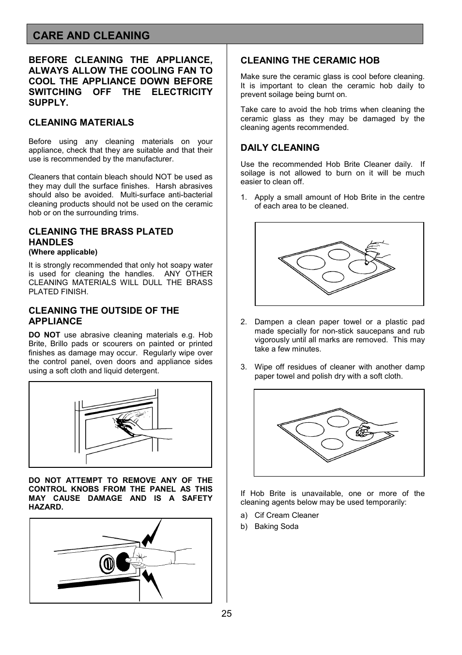 Care and cleaning | Tricity Bendix SIE524 User Manual | Page 25 / 32