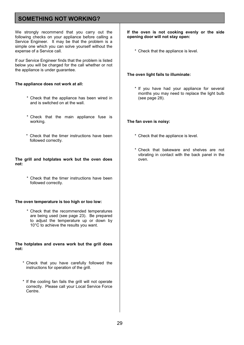 Something not working | Tricity Bendix SIE524 User Manual | Page 29 / 32