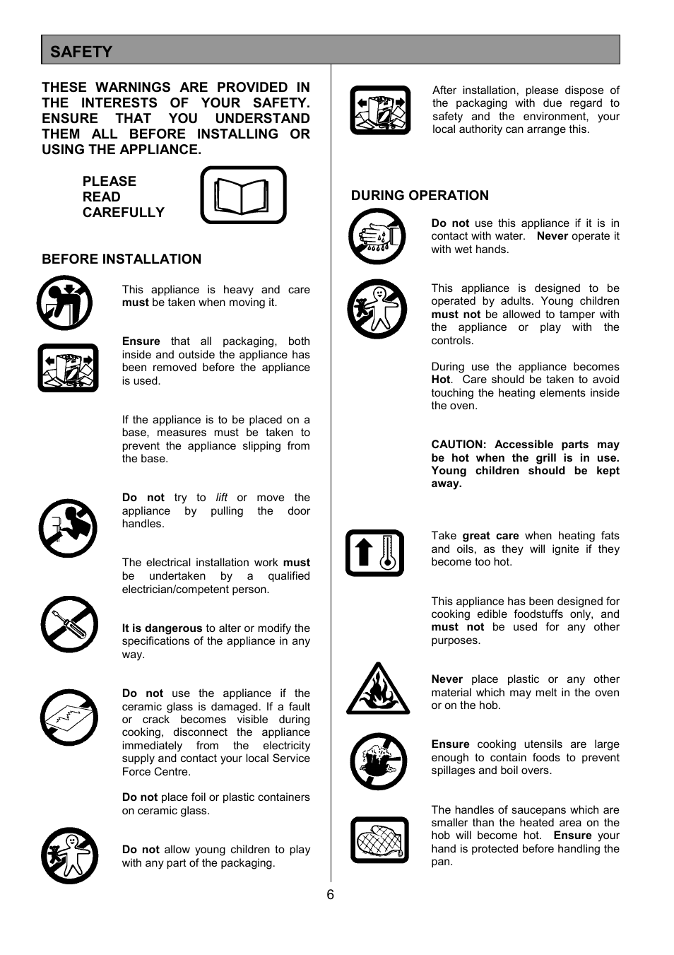 Safety | Tricity Bendix SIE524 User Manual | Page 6 / 32