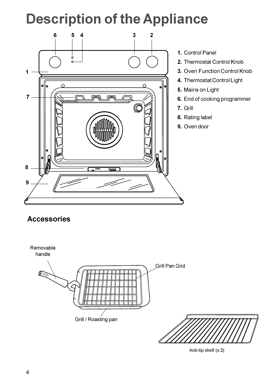 Description of the appliance, Accessories | Tricity Bendix TBS 613 User Manual | Page 4 / 18