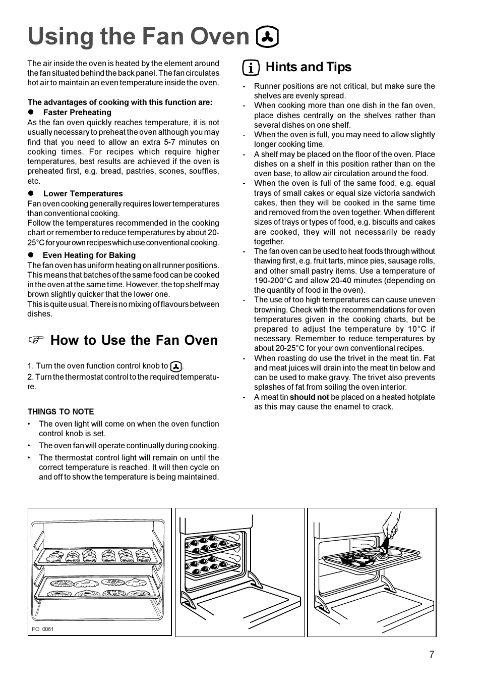Using the fan oven, How to use the fan oven, Hints and tips | Tricity Bendix TBS 613 User Manual | Page 7 / 18