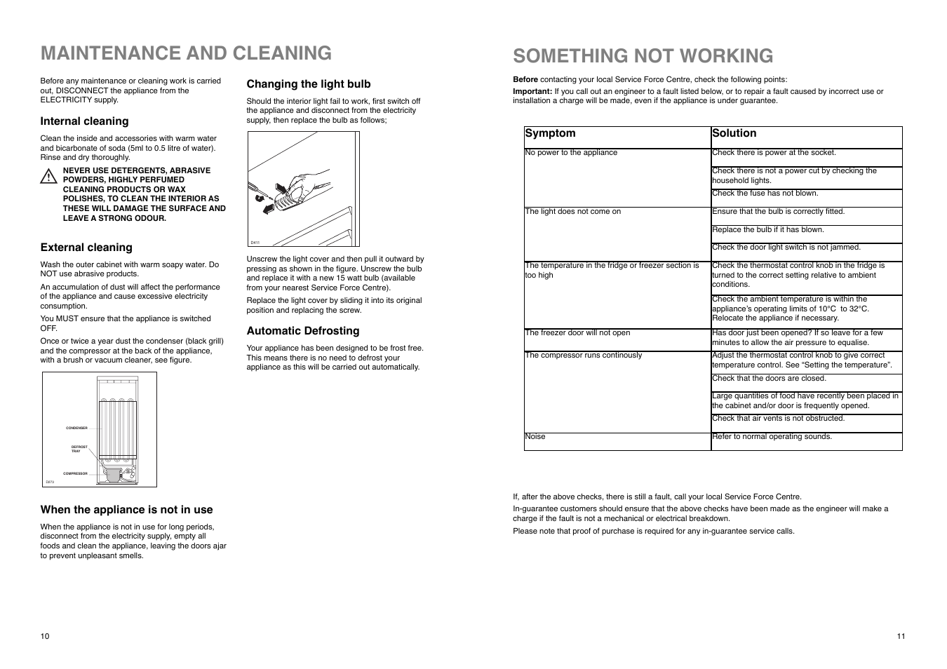 Maintenance and cleaning, Something not working | Tricity Bendix TB 112 FF User Manual | Page 10 / 20