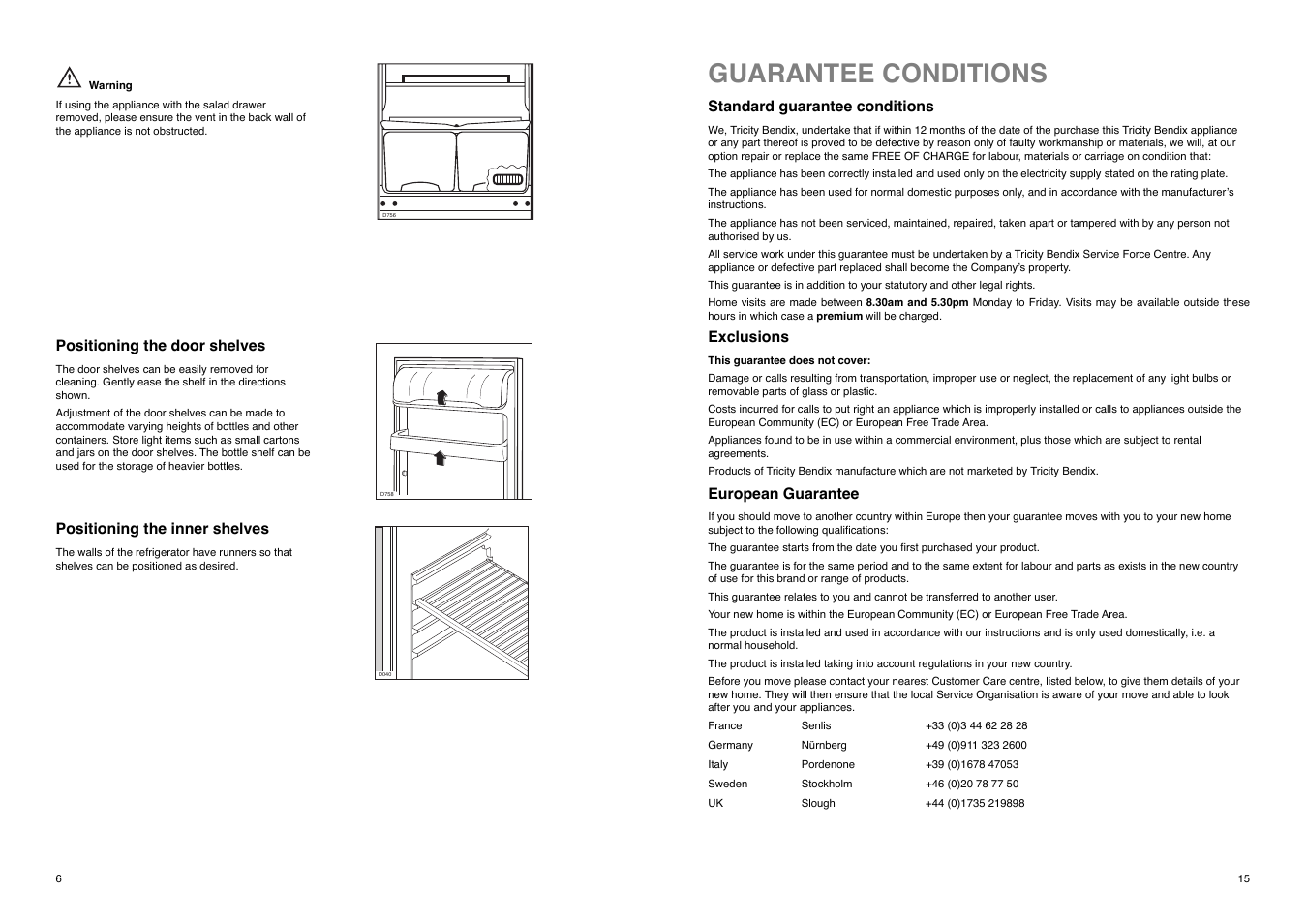 Guarantee conditions | Tricity Bendix TB 112 FF User Manual | Page 6 / 20