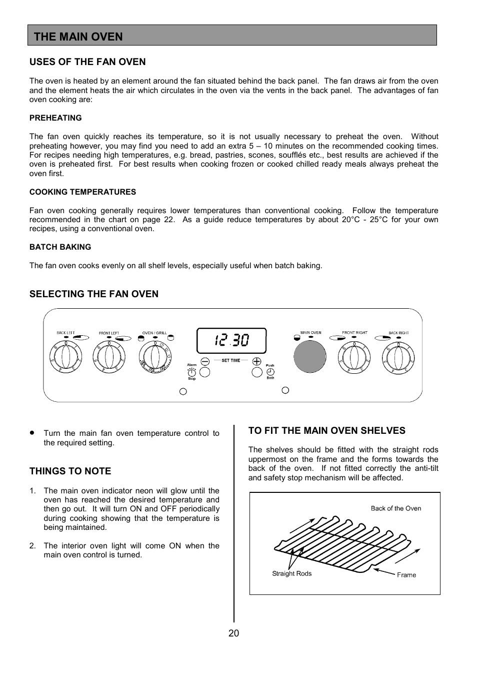 The main oven | Tricity Bendix SE505 User Manual | Page 20 / 32