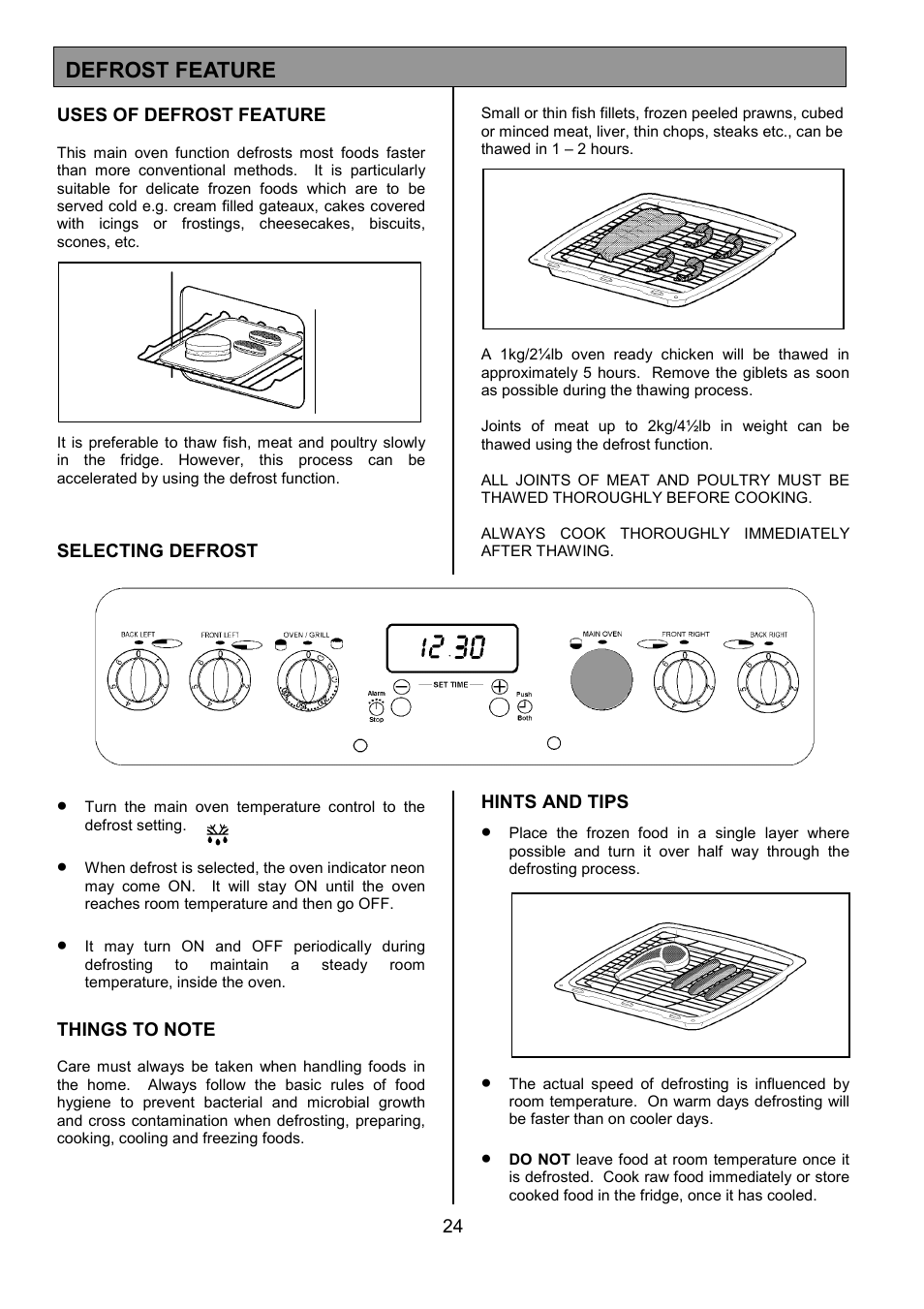 Defrost feature | Tricity Bendix SE505 User Manual | Page 24 / 32