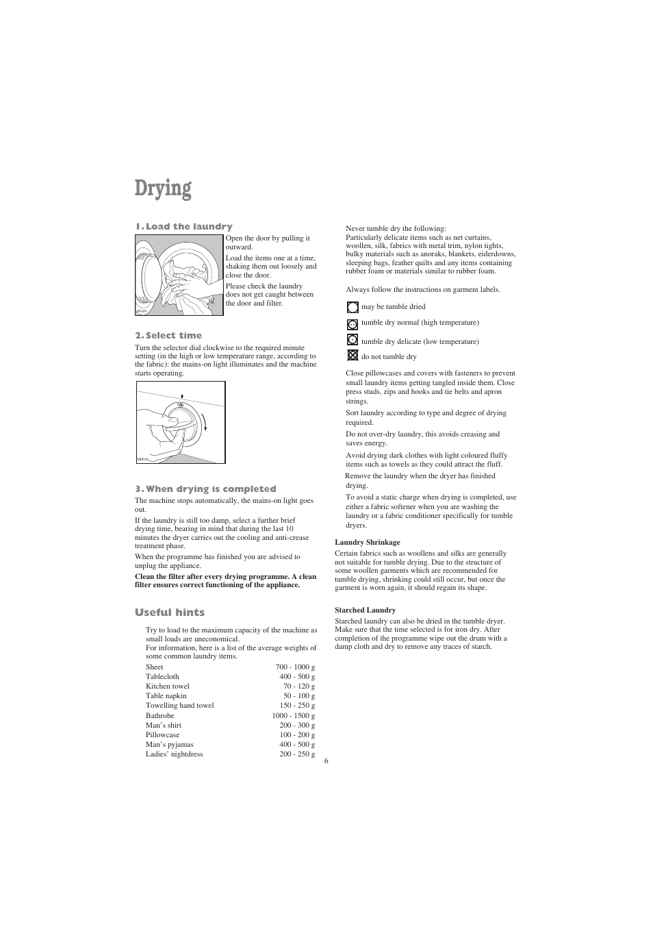 Drying, Useful hints | Tricity Bendix TM 210 W User Manual | Page 6 / 12