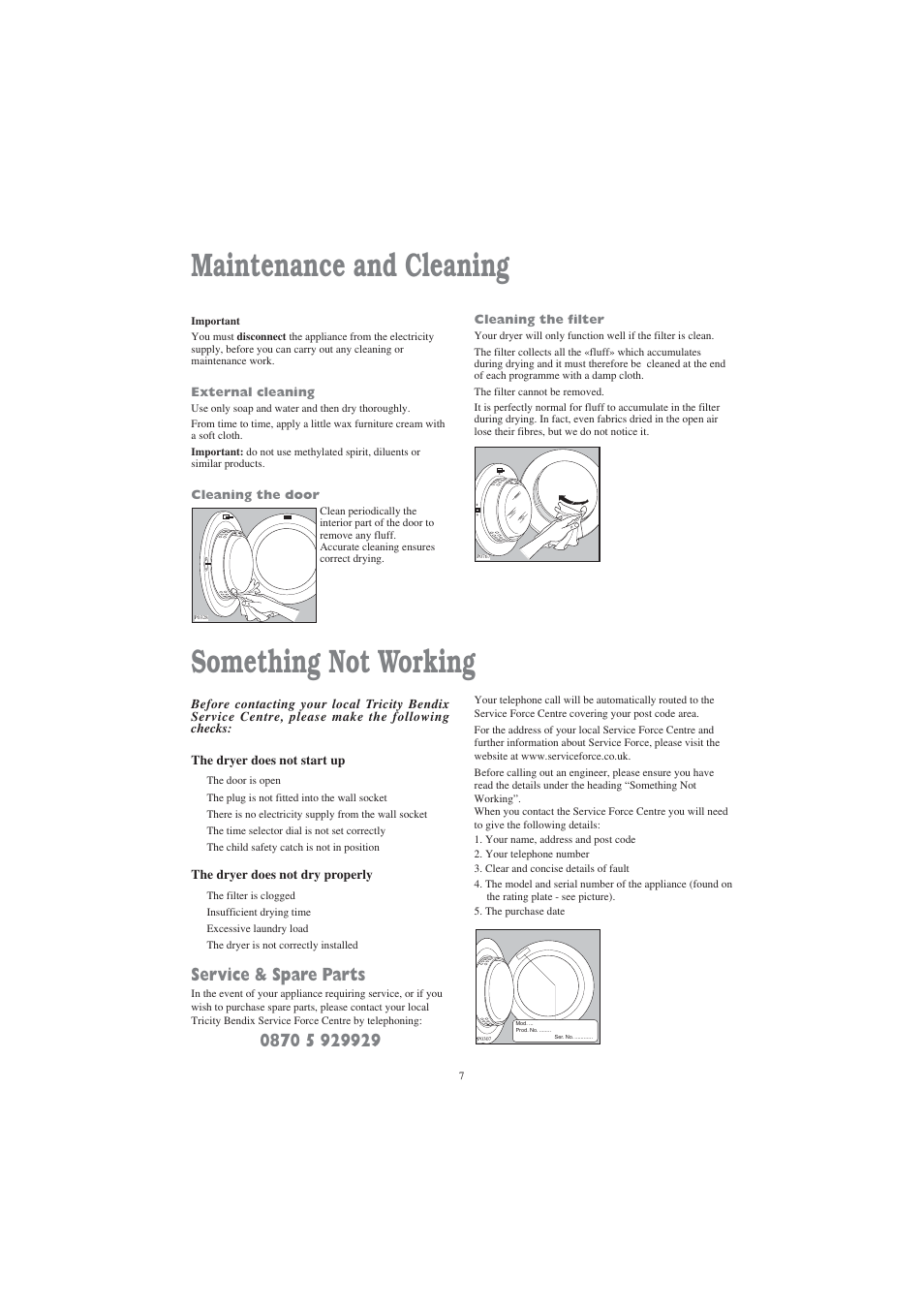 Maintenance and cleaning something not working, Service & spare parts | Tricity Bendix TM 210 W User Manual | Page 7 / 12