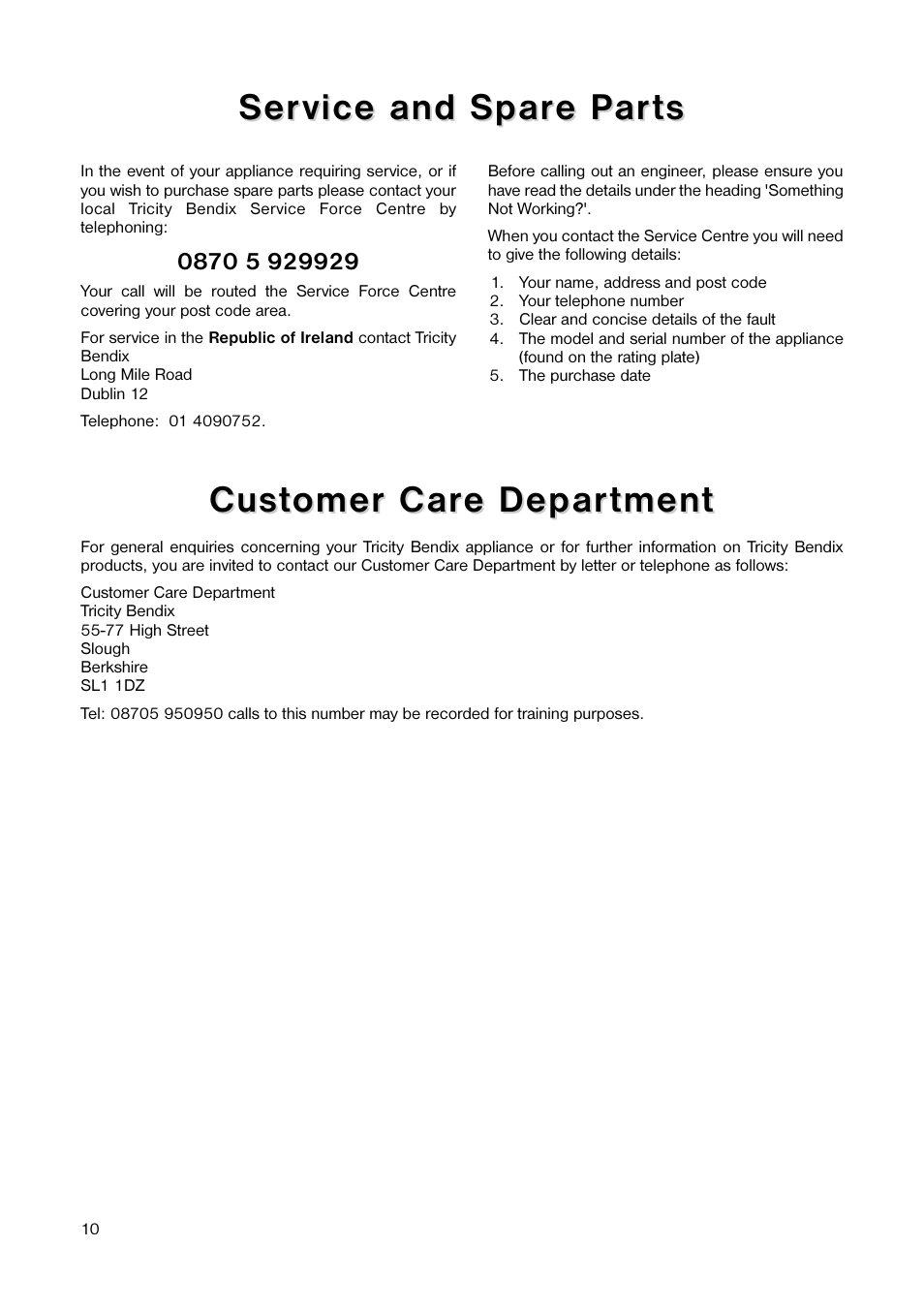 Tricity Bendix TB 89 L User Manual | Page 10 / 20