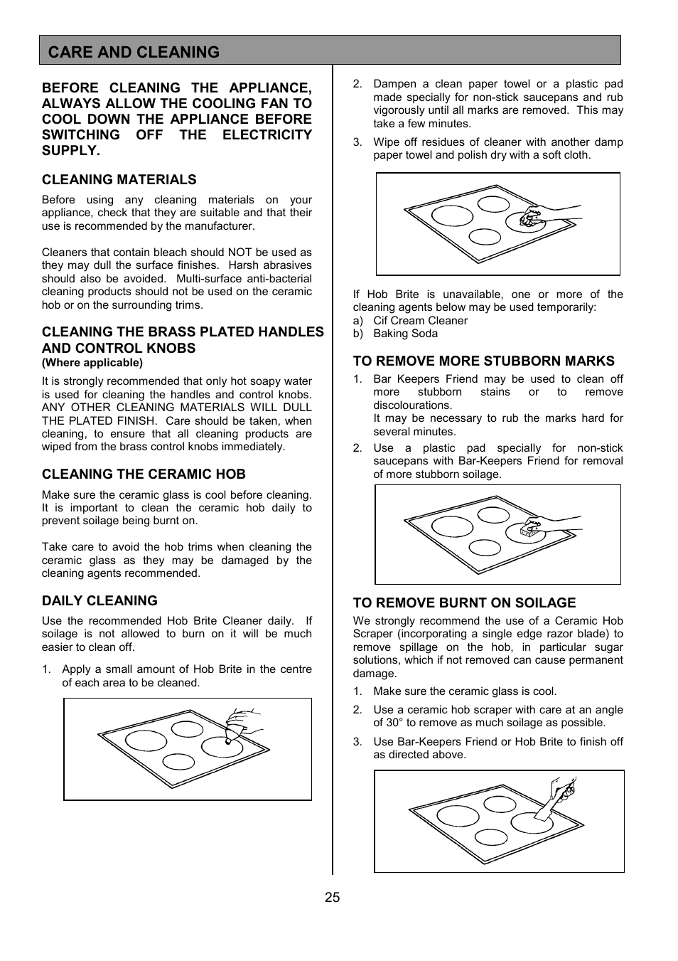 Care and cleaning | Tricity Bendix SIE531 User Manual | Page 25 / 32