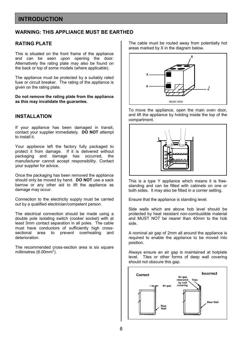 Introduction, Installation | Tricity Bendix SIE531 User Manual | Page 8 / 32