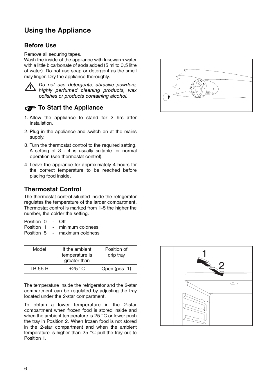 Using the appliance | Tricity Bendix TB 55 R User Manual | Page 6 / 20