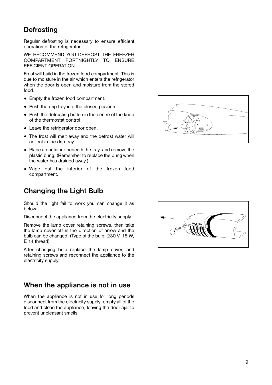 Defrosting | Tricity Bendix TB 55 R User Manual | Page 9 / 20