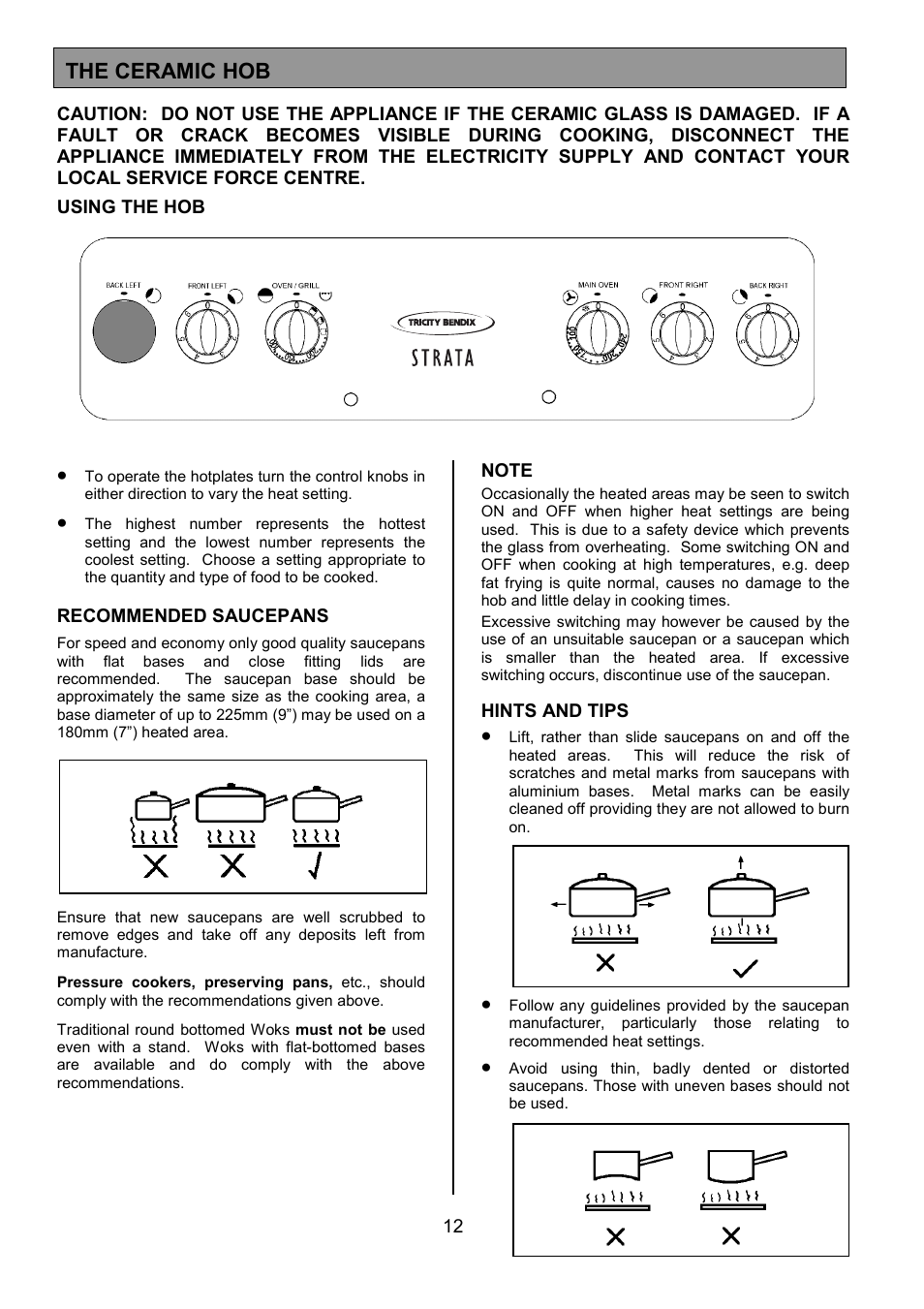 The ceramic hob | Tricity Bendix CSE500 User Manual | Page 12 / 32