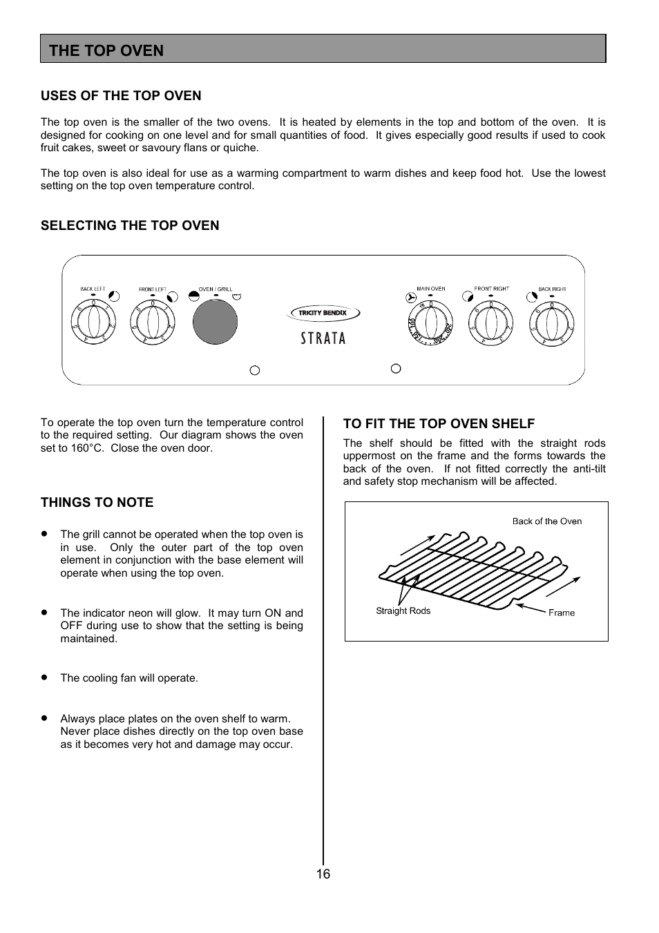 The top oven | Tricity Bendix CSE500 User Manual | Page 16 / 32