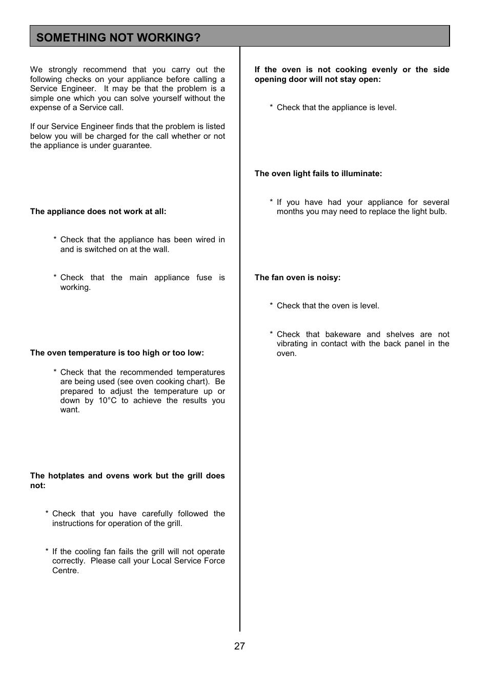 Something not working | Tricity Bendix CSE500 User Manual | Page 27 / 32