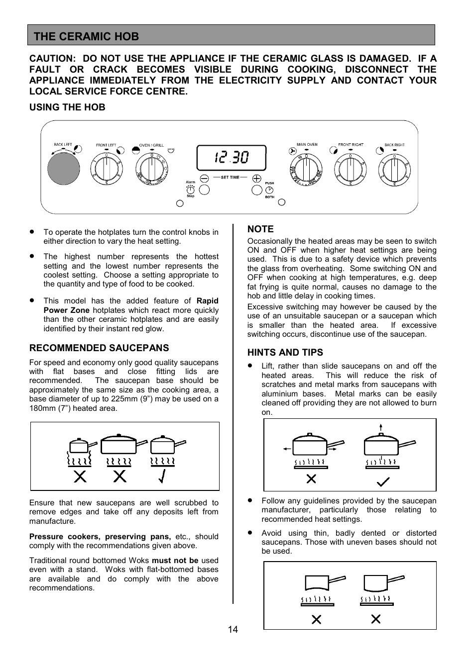 The ceramic hob | Tricity Bendix SE554 User Manual | Page 14 / 32