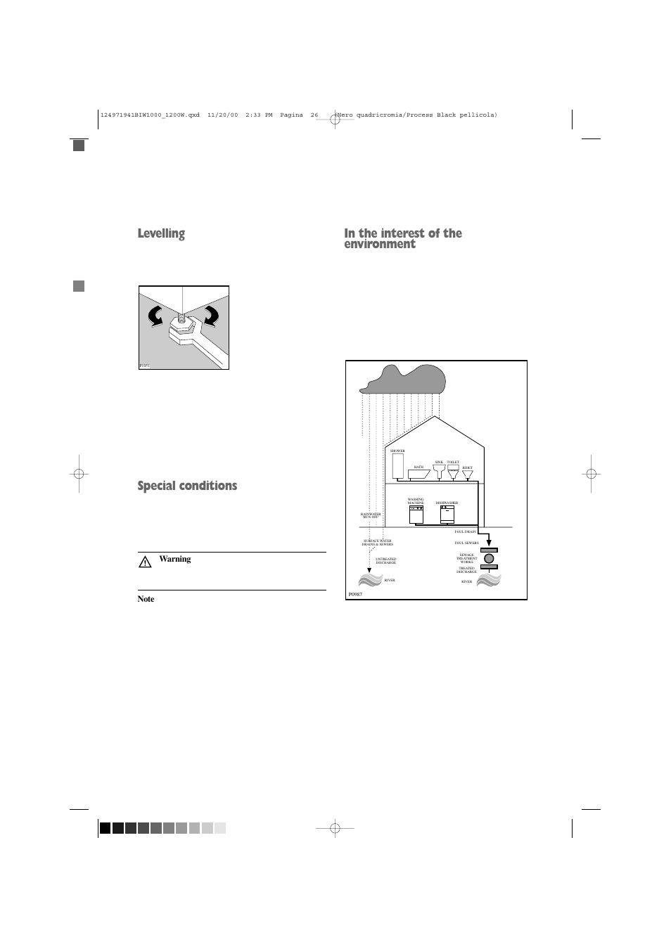 Levelling, Special conditions | Tricity Bendix BIW 1000W User Manual | Page 26 / 28