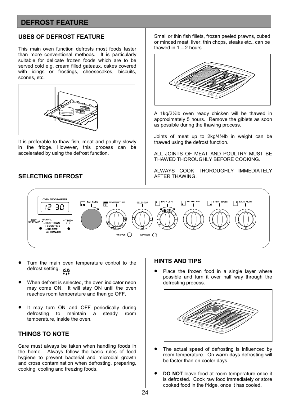 Defrost feature | Tricity Bendix DSIE502 User Manual | Page 24 / 32