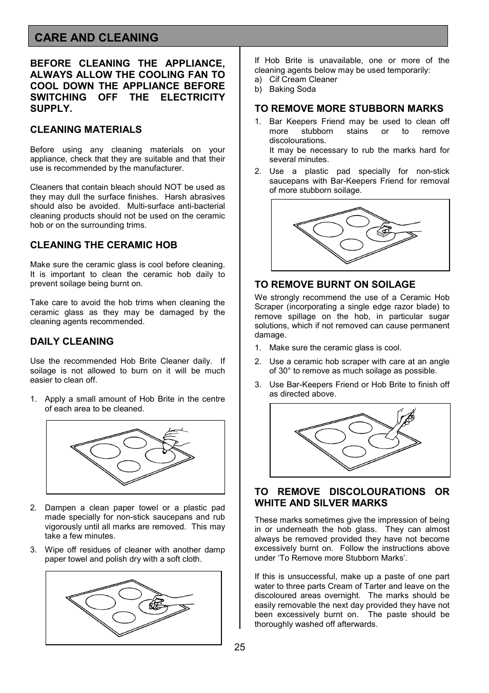 Care and cleaning | Tricity Bendix DSIE502 User Manual | Page 25 / 32