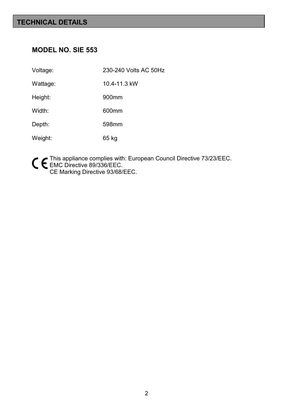 Tricity Bendix SIE553 User Manual | Page 2 / 32