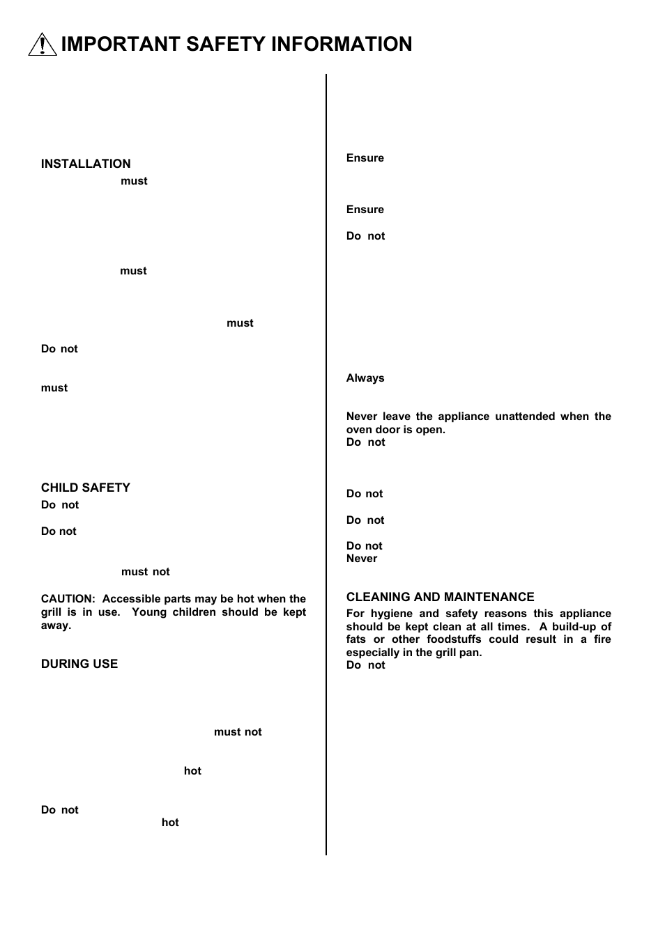 Important safety information | Tricity Bendix SE501 User Manual | Page 2 / 28