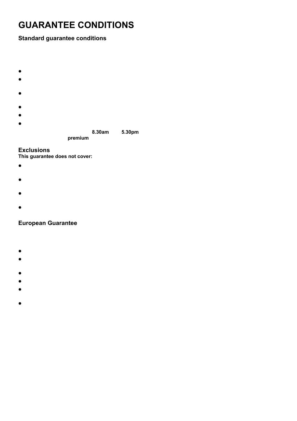 Guarantee conditions | Tricity Bendix SE501 User Manual | Page 24 / 28