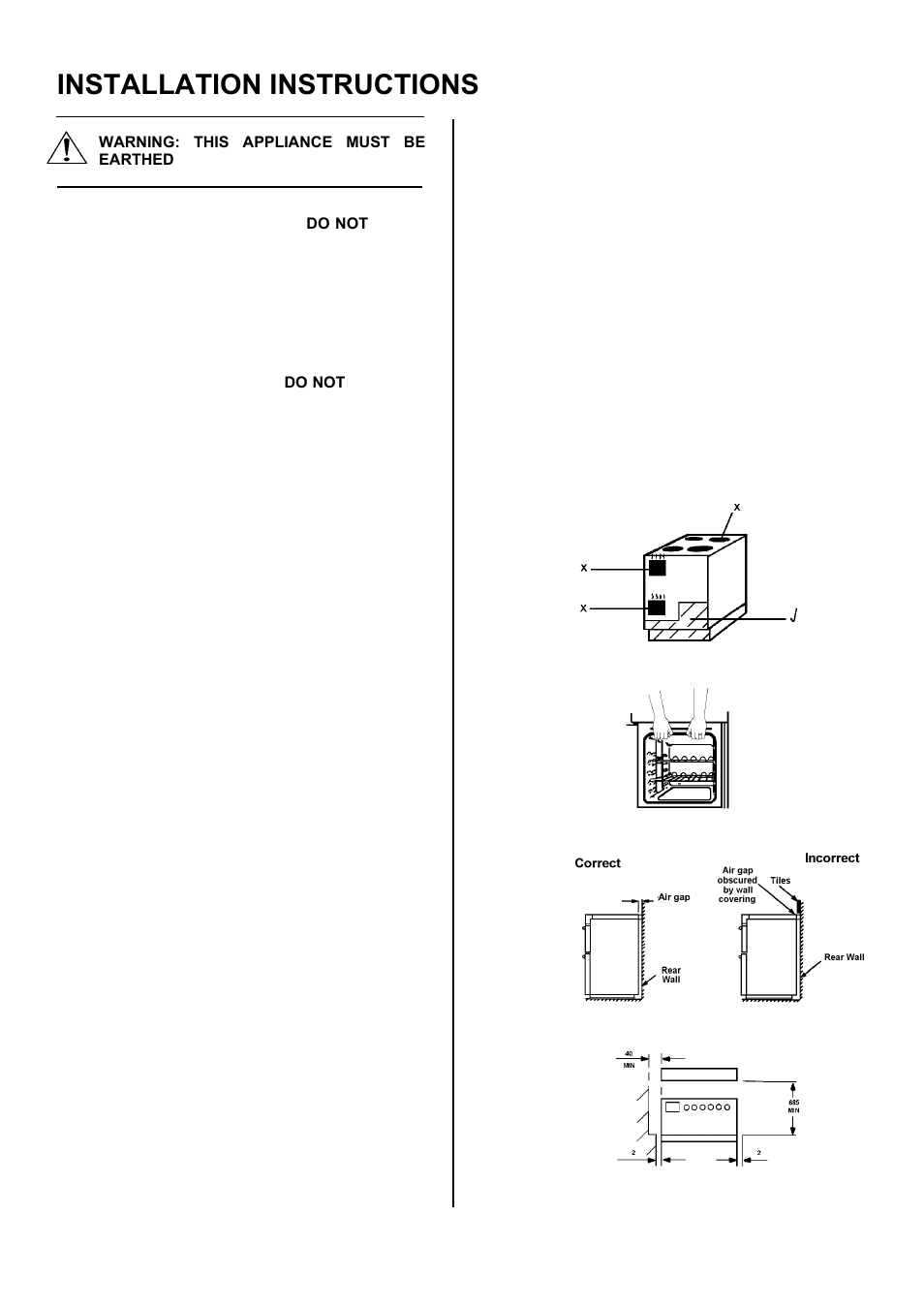 Installation instructions | Tricity Bendix SE501 User Manual | Page 26 / 28