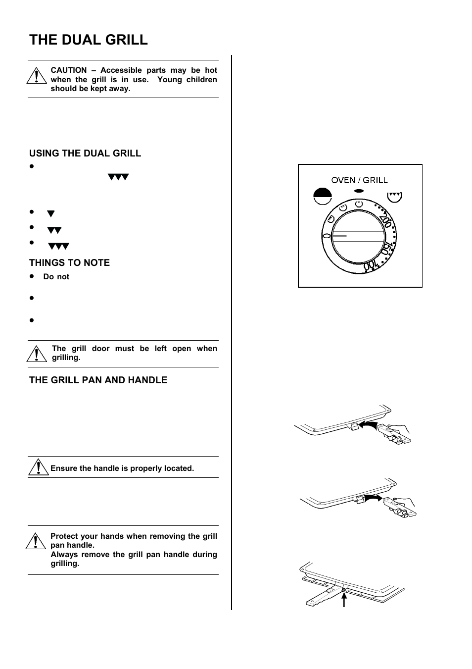 The dual grill, Using the dual grill, The grill pan and handle | Tricity Bendix SE501 User Manual | Page 8 / 28