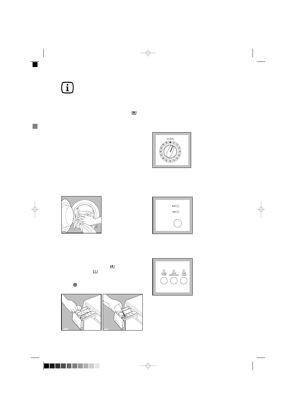 Operating sequence, Load the laundry, Measure out the detergent and the fabric softener | Select the required programme, Select “8 h” or “4 h” option, Select the required option | Tricity Bendix AW 1560 W User Manual | Page 8 / 28