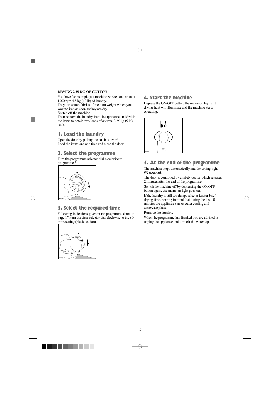 Load the laundry, Select the programme, Select the required time | Start the machine, At the end of the programme | Tricity Bendix WDR 1040 W User Manual | Page 10 / 28