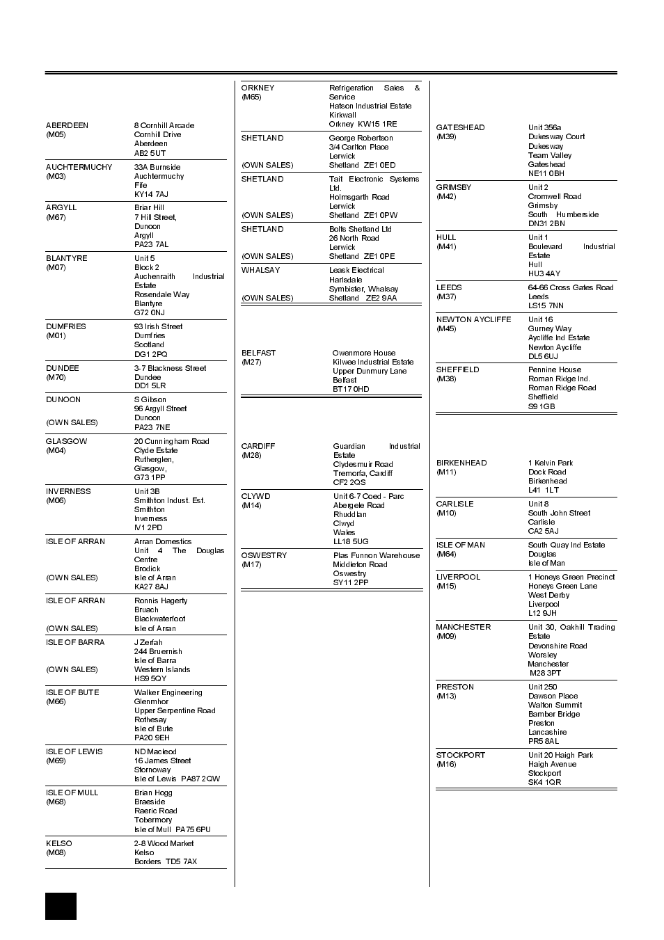 Tricity bendix service centres, Scotland, Northern ireland | Wales, North east, North west | Tricity Bendix BD 912 User Manual | Page 36 / 40