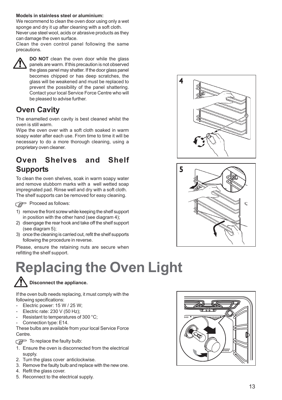 Replacing the oven light | Tricity Bendix TBF 610 User Manual | Page 13 / 20