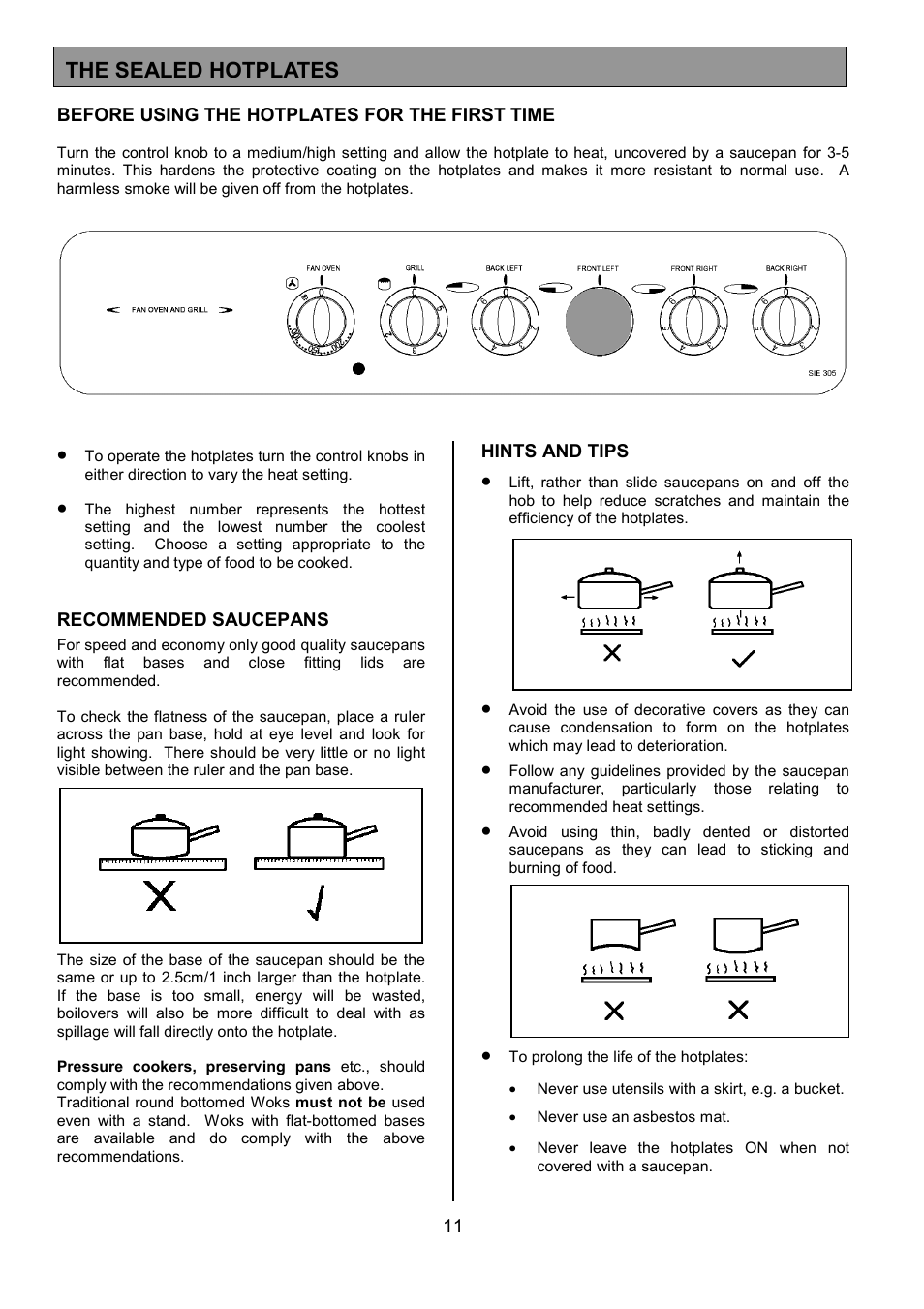 The sealed hotplates | Tricity Bendix SIE305 User Manual | Page 11 / 28