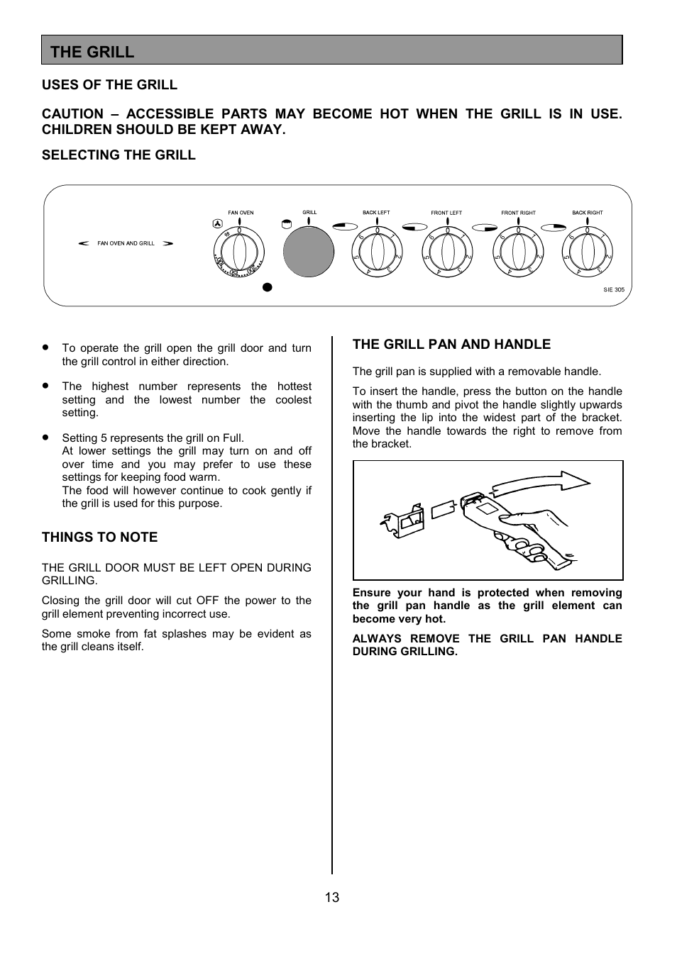 The grill | Tricity Bendix SIE305 User Manual | Page 13 / 28