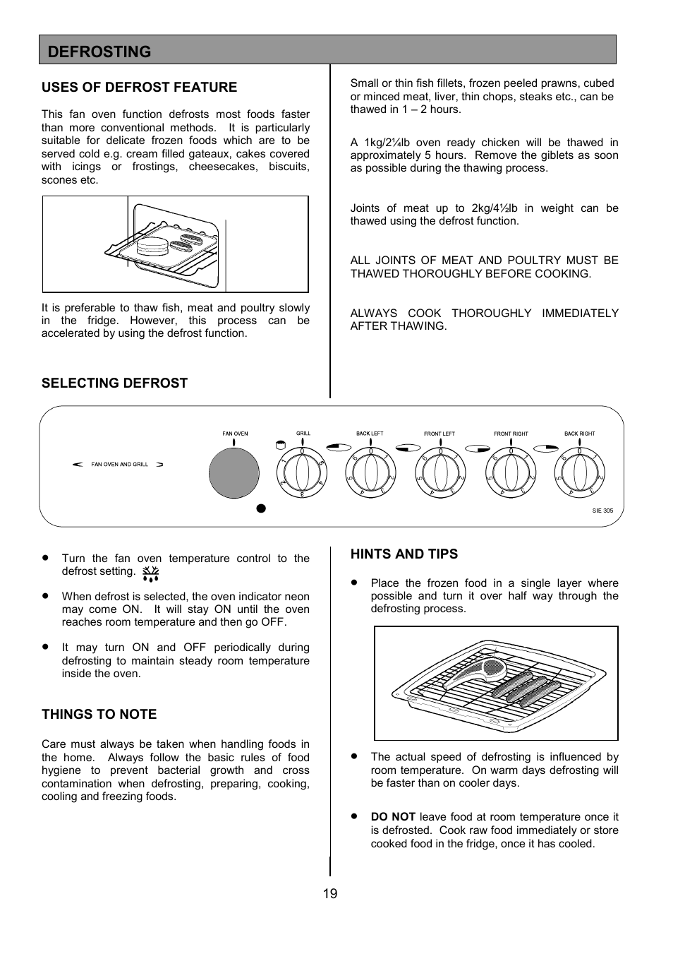 Defrosting | Tricity Bendix SIE305 User Manual | Page 19 / 28