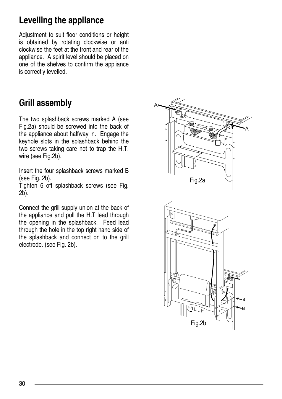 Levelling the appliance, Grill assembly | Tricity Bendix L50M2 User Manual | Page 30 / 36