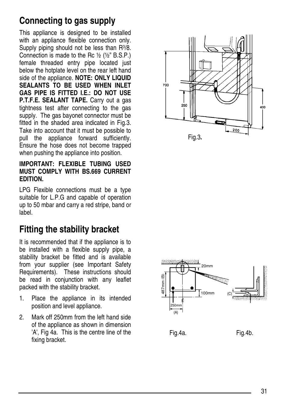 Connecting to gas supply, Fitting the stability bracket | Tricity Bendix L50M2 User Manual | Page 31 / 36