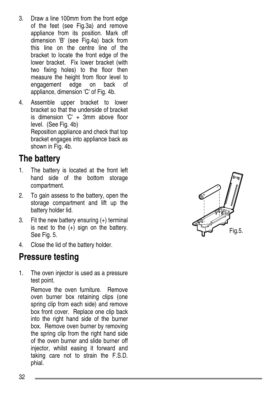The battery, Pressure testing | Tricity Bendix L50M2 User Manual | Page 32 / 36