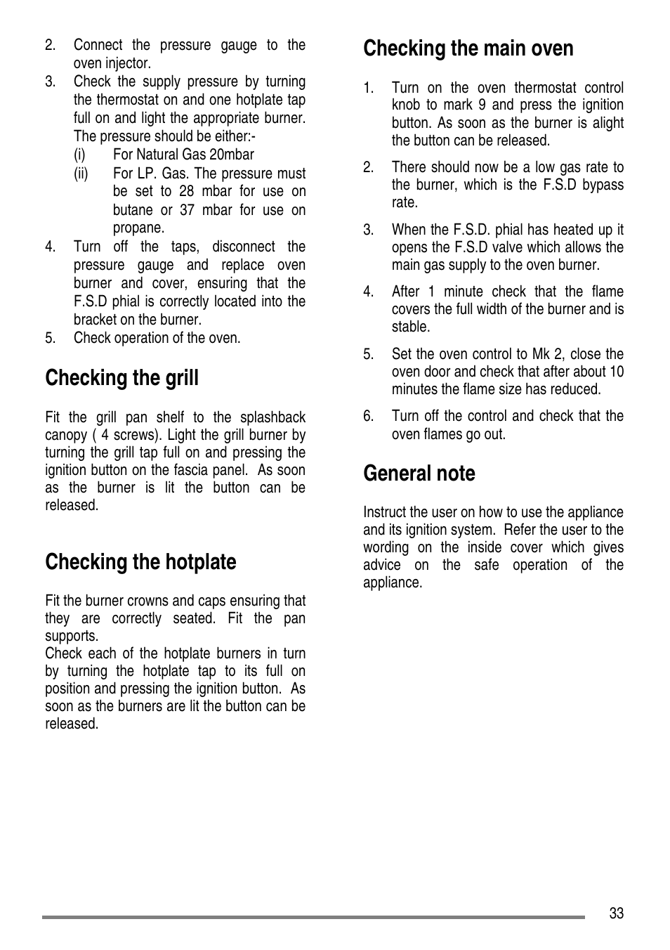 Checking the grill, Checking the hotplate, Checking the main oven | Tricity Bendix L50M2 User Manual | Page 33 / 36