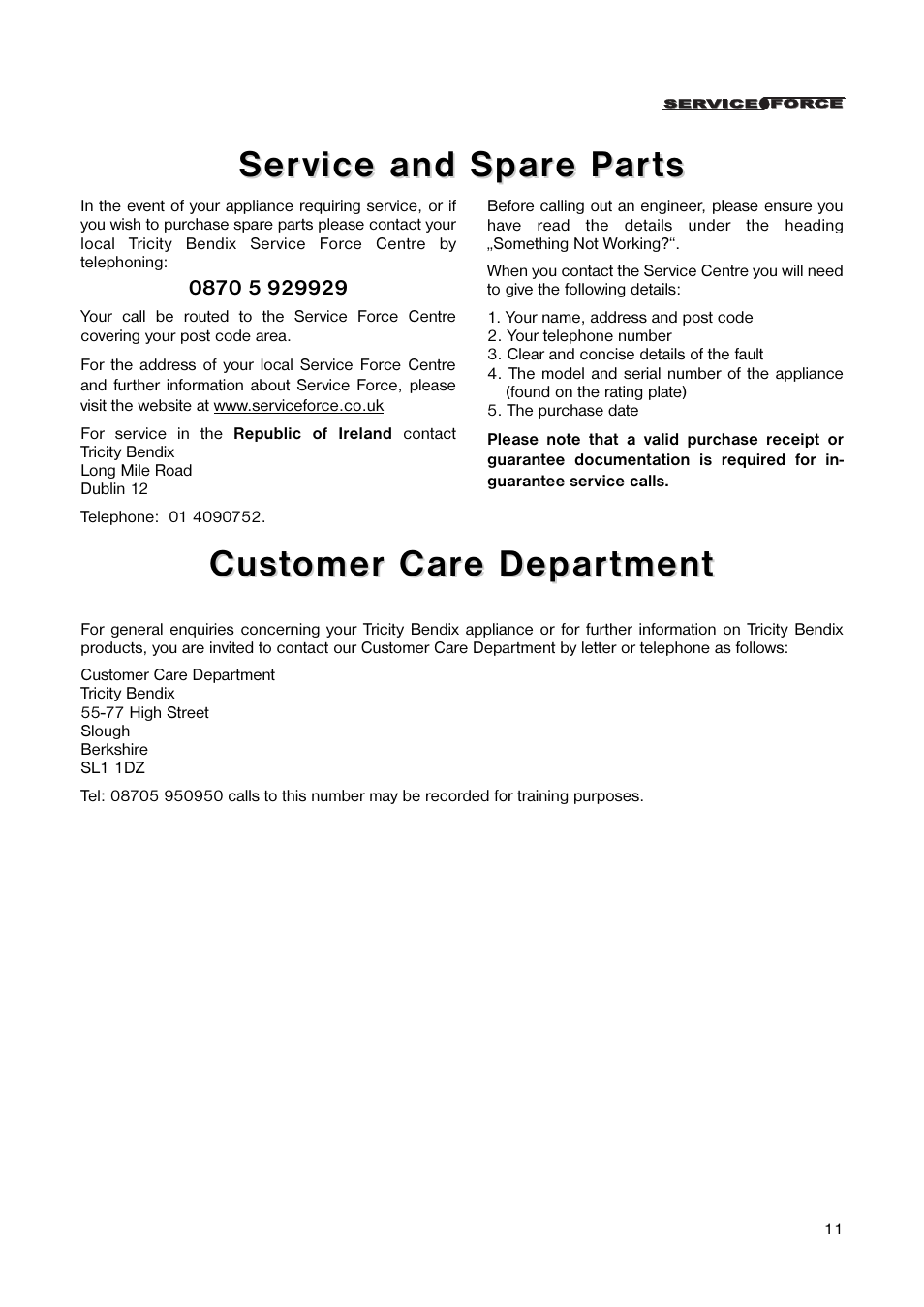 Tricity Bendix TB 45 UF User Manual | Page 11 / 16