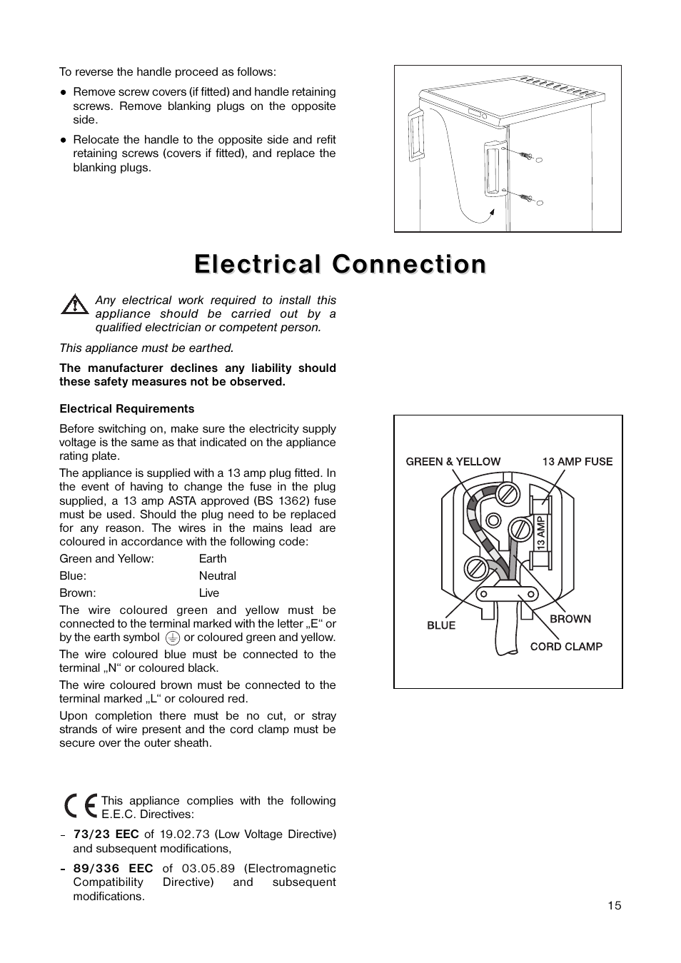 Electrical connection | Tricity Bendix TB 45 UF User Manual | Page 15 / 16