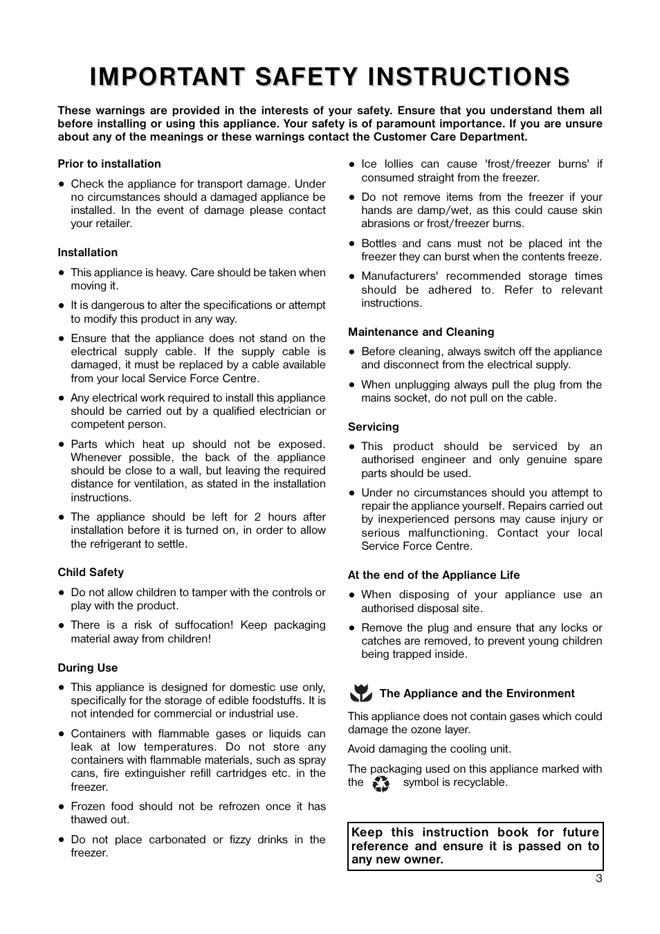 Impor | Tricity Bendix TB 45 UF User Manual | Page 3 / 16